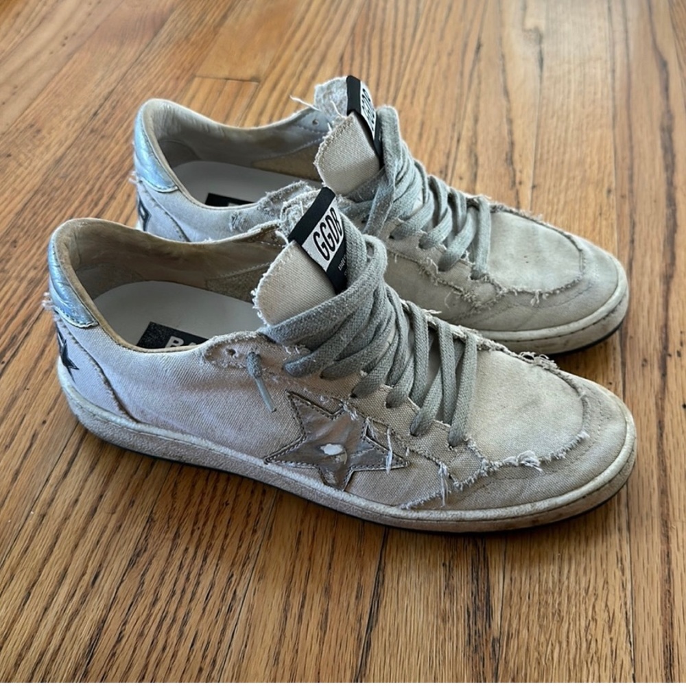 linen golden goose ballstar size 38